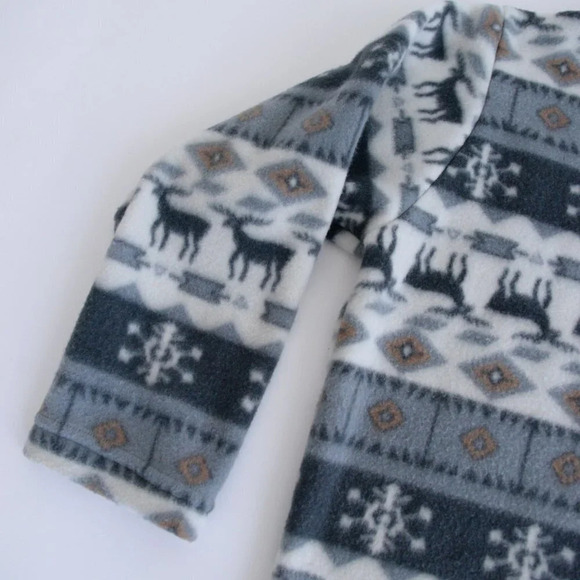 Vintage Trend Basics Grey & Cream Reindeer  Fleece Quarter Zip Sweater M - Picture 8 of 12